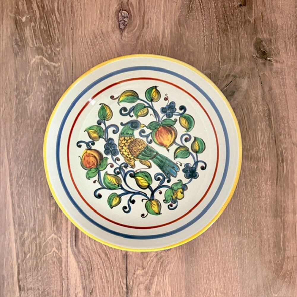 Nova Deruta Italy 12 in Bird Fruit Round Serving Bowl Hand Painted Decal